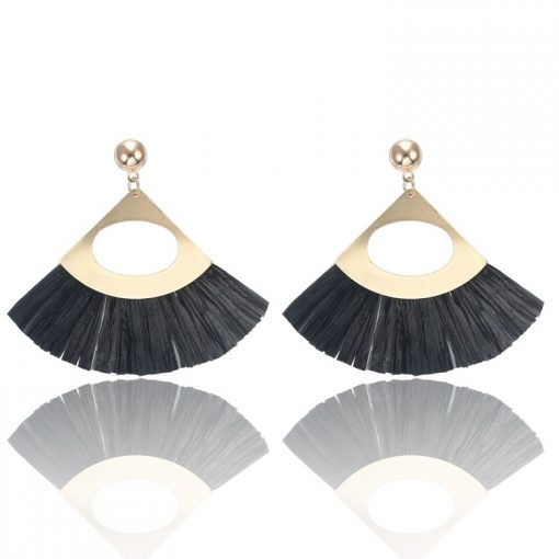 Lafite grass tassel new fan-shaped earrings YNR-031