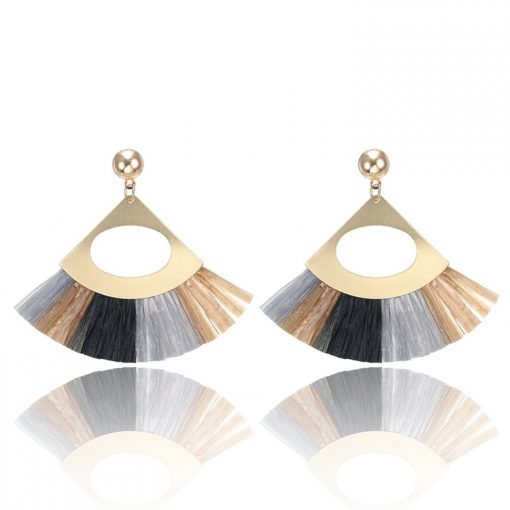 Lafite grass tassel new fan-shaped earrings YNR-031