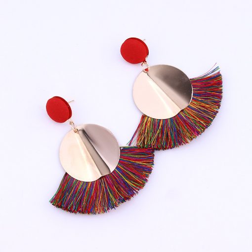 Europe and the United States big round metal color round tassel earrings retro exaggerated national wind earrings YLX-058