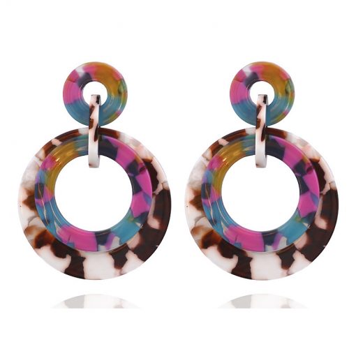 Europe and the United States hot round color granite pattern acetate plate earrings circle pendant women’s earrings YLX-029
