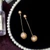 Korean version of the hollow gold silk ball pearl earrings female  temperament long pendant personality exaggerated earrings YLX-123