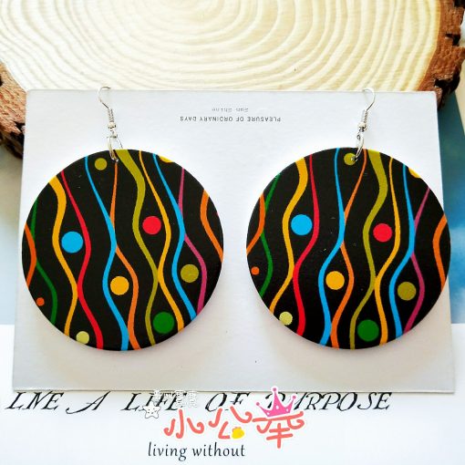 Influx of African personality simple retro wood printing round engraving geometric female earrings SZAX-162