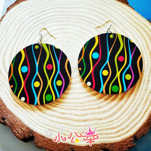 Influx of African personality simple retro wood printing round engraving geometric female earrings SZAX-162