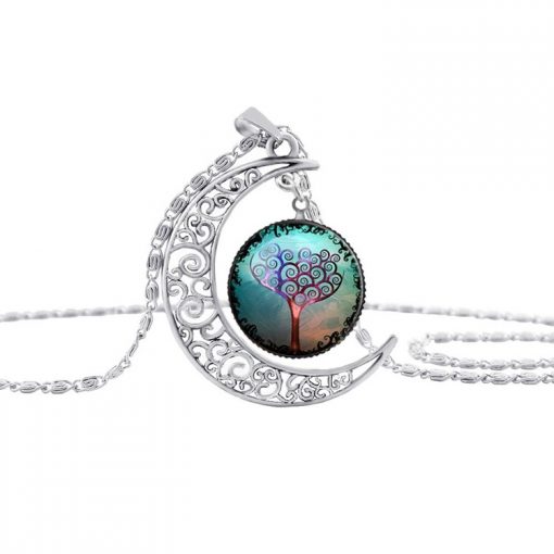 Hot sale hollow moon necklace time gem life tree pendant color sweater chain jewelry gift mixed batch YFT-137