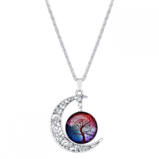 Hot sale hollow moon necklace time gem life tree pendant color sweater chain jewelry gift mixed batch YFT-137