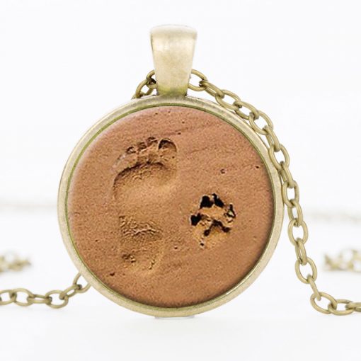 Beach small ankle pendant sweater chain Retro dog footprints time gemstone necklace YFT-141