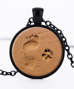 Beach small ankle pendant sweater chain Retro dog footprints time gemstone necklace YFT-141
