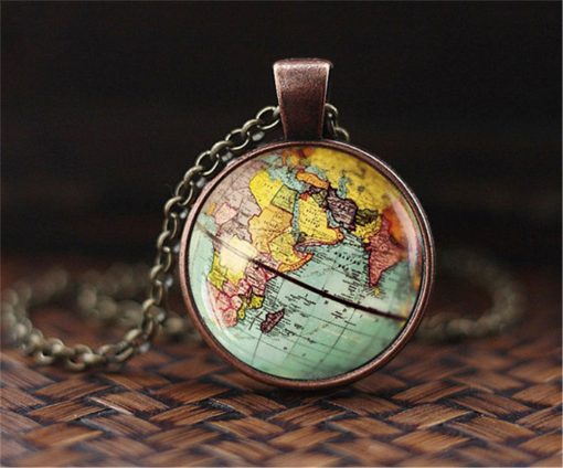 Vintage Earth Pendant Map Time Gem Necklace Mixed Batch yft-136