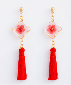Square fringed daffodil earrings Sen female series fringed dried flower earrings YFT-156
