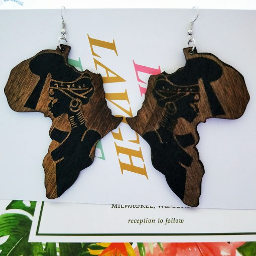 African series hot sale carved flower-shaped wooden woman earrings SZAX-161