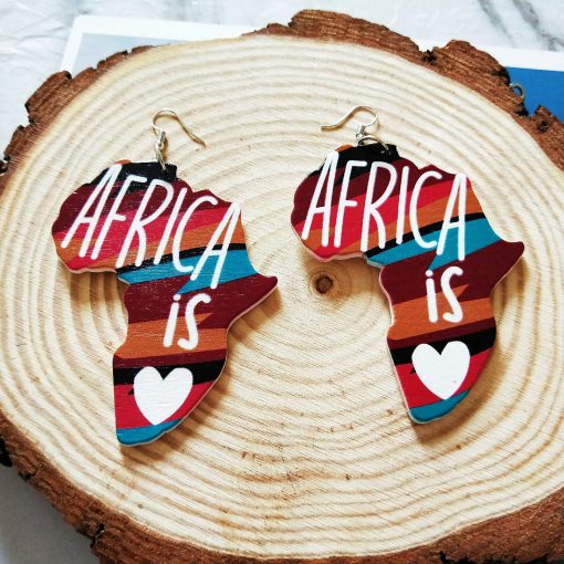 European and American popular geometric map Stylish wooden round earrings Mixed batch SHAX-165