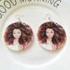 Exaggerated African head pattern geometric round wooden earrings SZAX-159