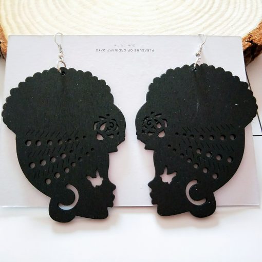 African vintage wooden geometric printing temperament personality exaggerated national style earrings SHAX-167