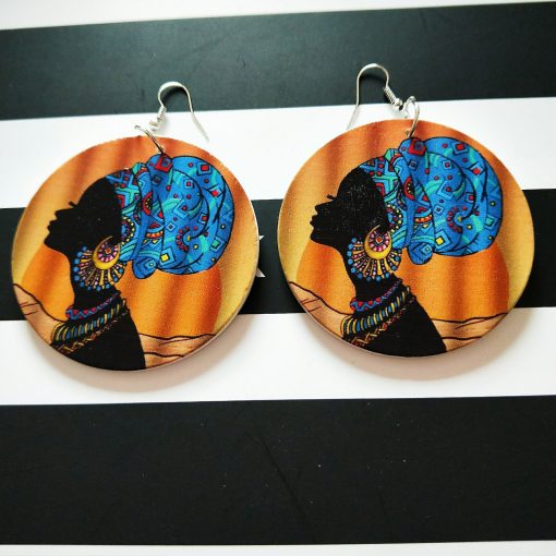 Popular African portrait round fashion wood earrings SZAX-244
