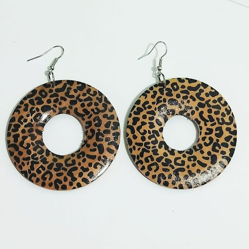 Exaggerated geometric round leopard fashion wood earrings SZAX-240