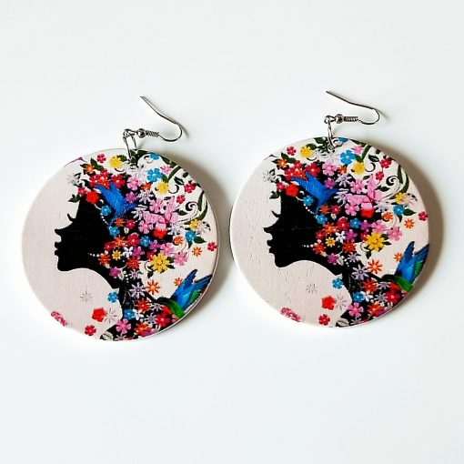 Europe and America Africa retro round printed personality wooden earrings SZAX-180