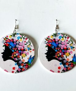 Europe and America Africa retro round printed personality wooden earrings SZAX-180