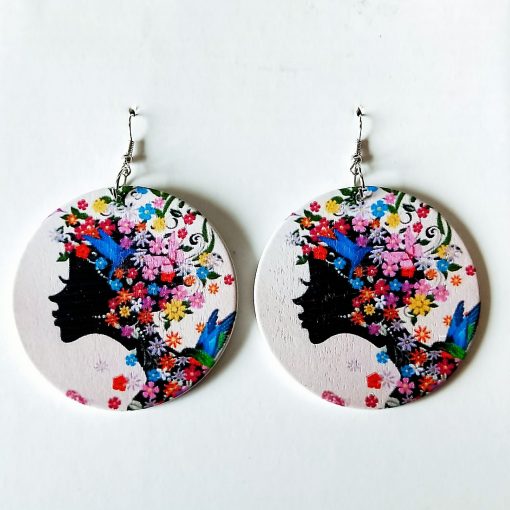 Europe and America Africa retro round printed personality wooden earrings SZAX-180