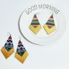 New geometric diamond stitching painted wooden earrings 30*40mm SZAX-202