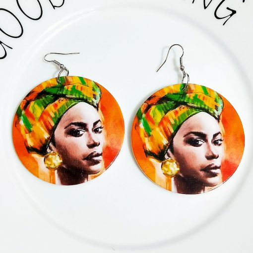 Women’s popular new painted African portrait wooden earrings SZAX-222