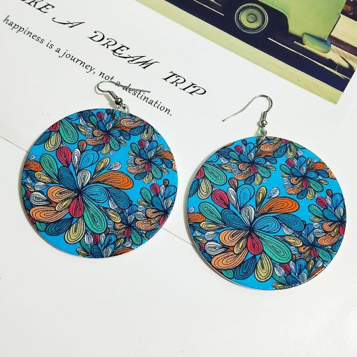 New round painted popular wooden earrings SZAX-204
