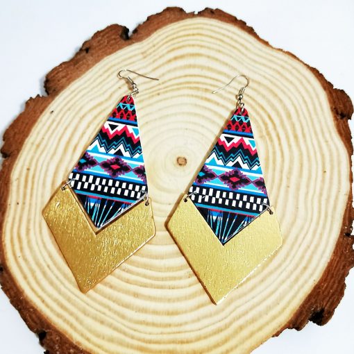 New geometric diamond stitching painted wooden earrings 30*40mm SZAX-202