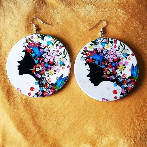 Europe and America Africa retro round printed personality wooden earrings SZAX-180