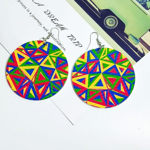 Exaggerated geometric pattern round Fashion wood earrings SZAX-243