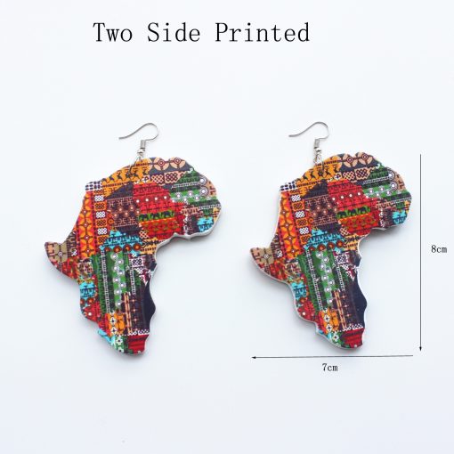 Best selling laser engraving printing painted Africa map wooden earrings SZAX-233