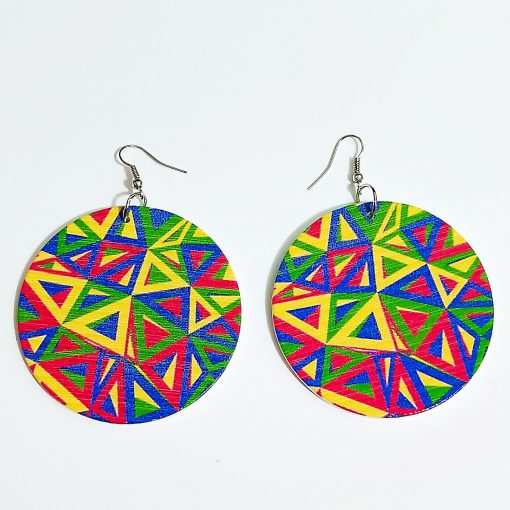 Exaggerated geometric pattern round Fashion wood earrings SZAX-243