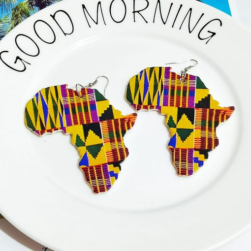Popular African pattern geometric map wood earrings personality simple retro painted wooden earrings SZAX-191