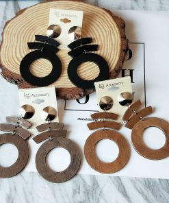 Exaggerated African series stitching pattern geometric round wooden earrings Mixed batch SZAX-174