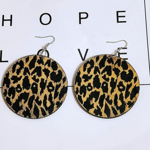 African vintage wooden geometric printing temperament personality exaggerated national style earrings SHAX-169