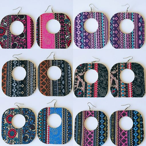 Exaggerated African series pattern geometric square fashion wood earrings 80mm Mixed batch SHAX-166