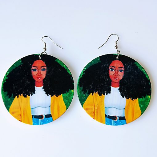 Influx of African retro geometric print personality exaggerated ethnic style wooden earrings SZAX-175