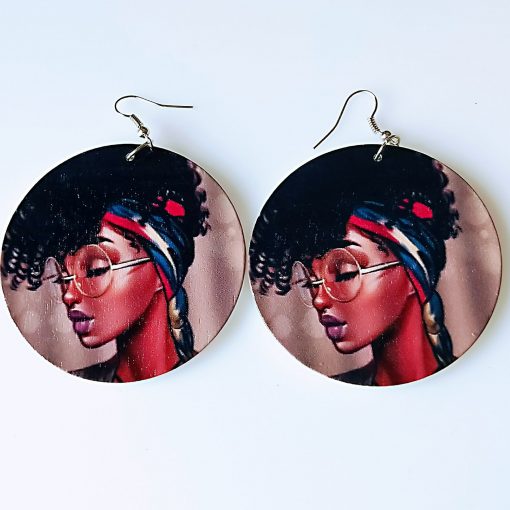 Influx of African retro geometric print personality exaggerated ethnic style wooden earrings SZAX-175