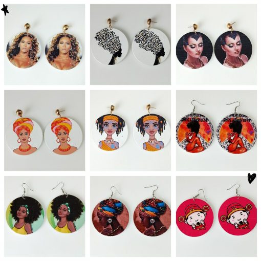 Women’s popular new painted African portrait wooden earrings Mixed batches shipped SZAX-225