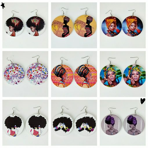 New African portrait series painted popular wooden earrings mixed batch SZAX-206