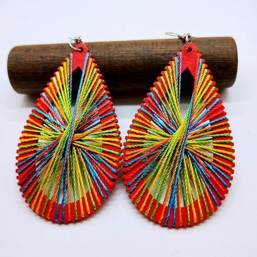 Women’s personality simple retro DIY winding line wooden drop shape ethnic wind earrings wholesale SZAX-185