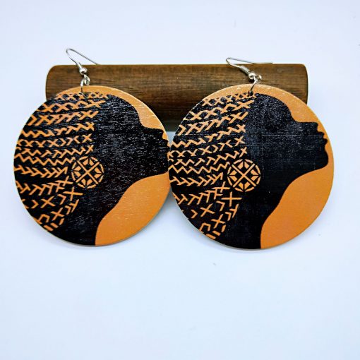 African vintage wooden geometric printing temperament personality exaggerated national style earrings SHAX-168
