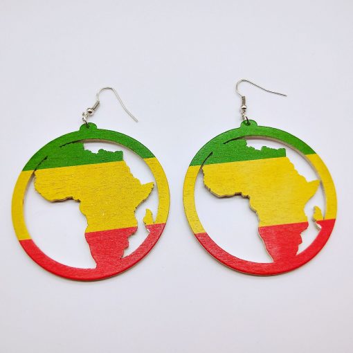 African vintage wooden geometric printing temperament personality exaggerated national style earrings SHAX-168