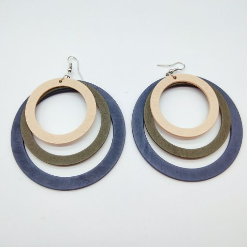 Exaggerated geometric round stylish wood earrings SZAX-241