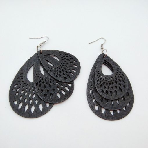 Popular drop-shaped engraving hollow wooden earrings SZAX-193