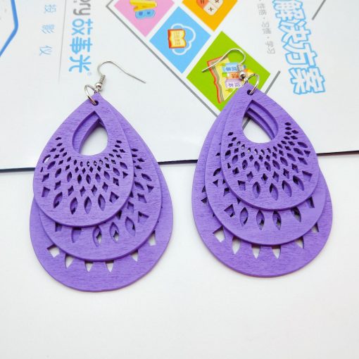 Popular drop-shaped engraving hollow wooden earrings SZAX-193