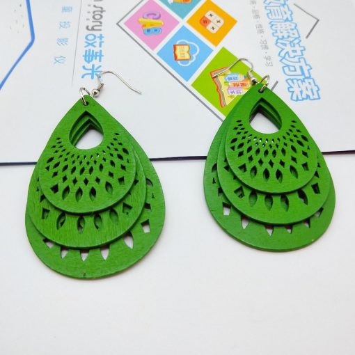 Popular drop-shaped engraving hollow wooden earrings SZAX-193