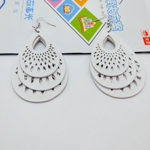 Popular drop-shaped engraving hollow wooden earrings SZAX-193