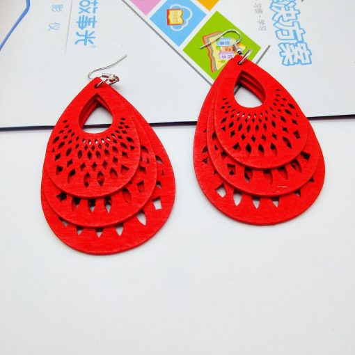 Popular drop-shaped engraving hollow wooden earrings SZAX-193