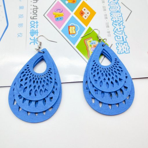 Popular drop-shaped engraving hollow wooden earrings SZAX-193