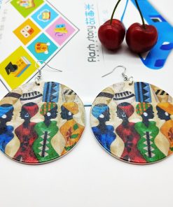Women’s hot personality simple retro painted round wooden earrings SZAX-189