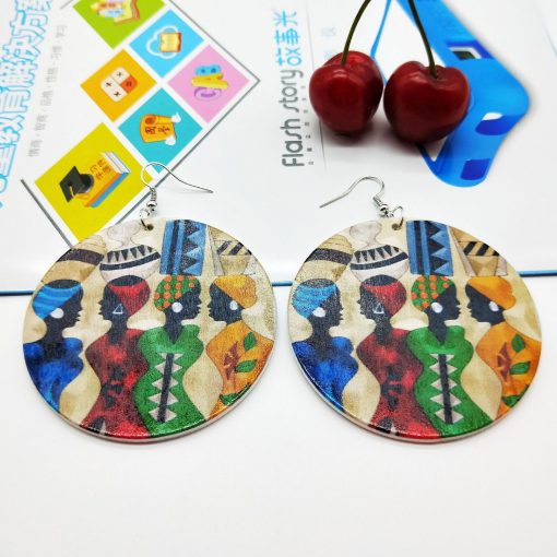 Women’s hot personality simple retro painted round wooden earrings SZAX-189